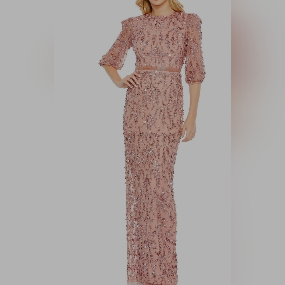 Macduggal Beaded Sequin jeweled Blush Dusty pink 3/4 Sleeve 6